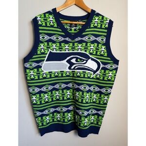 NFL Team Apparel Seattle Seahawks Mens Ugly Sweater Vest Size Large Aztec Sporty